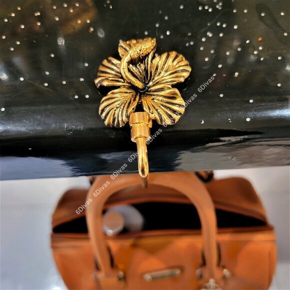 Antique Gold Plated Hibiscus Flower Handbag Holder or Handbag Table Hook - Picture 3 of 16